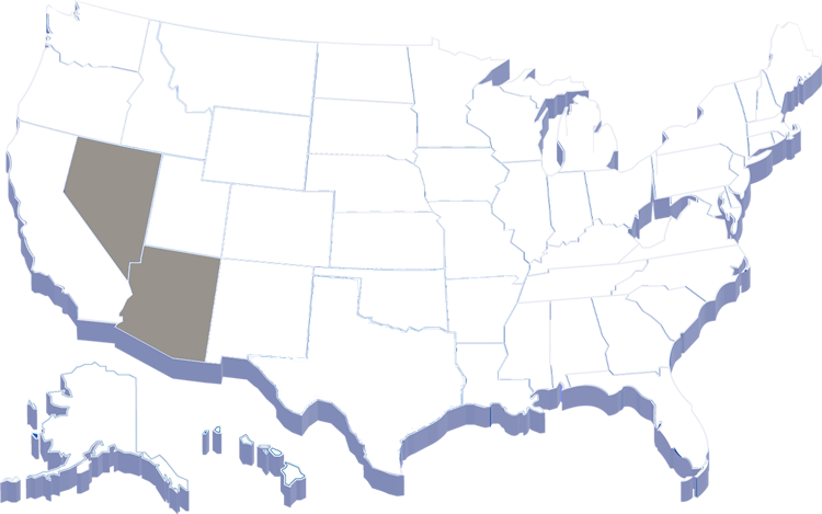 United States map with Nevada and Arizona highlighted